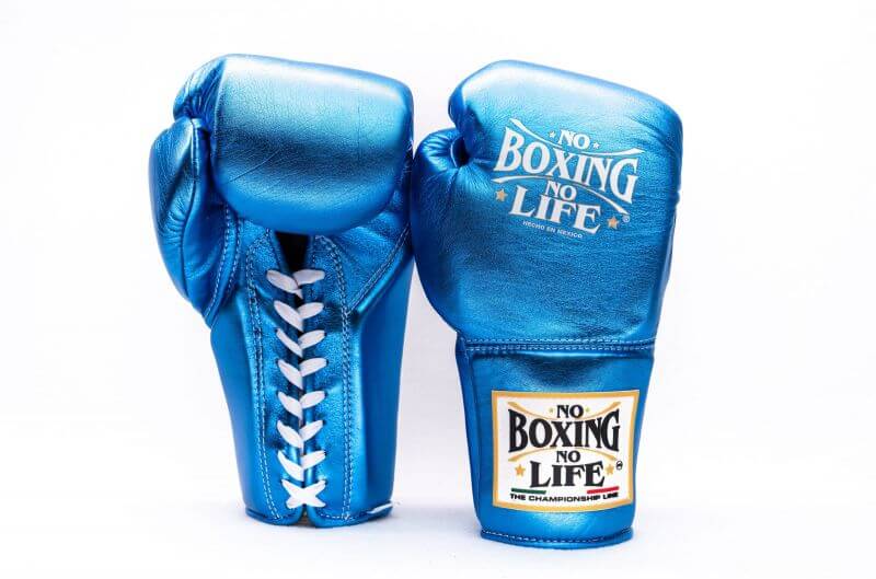 No Boxing No Life Boxing Gloves Blue on Hands Training Action Shot