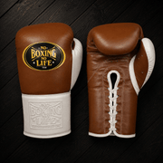 No Boxing No Life Gloves Brown/White Leather Training Gloves for Heavy Training