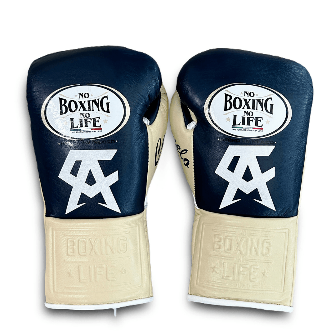 No Boxing No Life Boxing Gloves Dark-Blue/Beige 14oz Leather Training Gloves