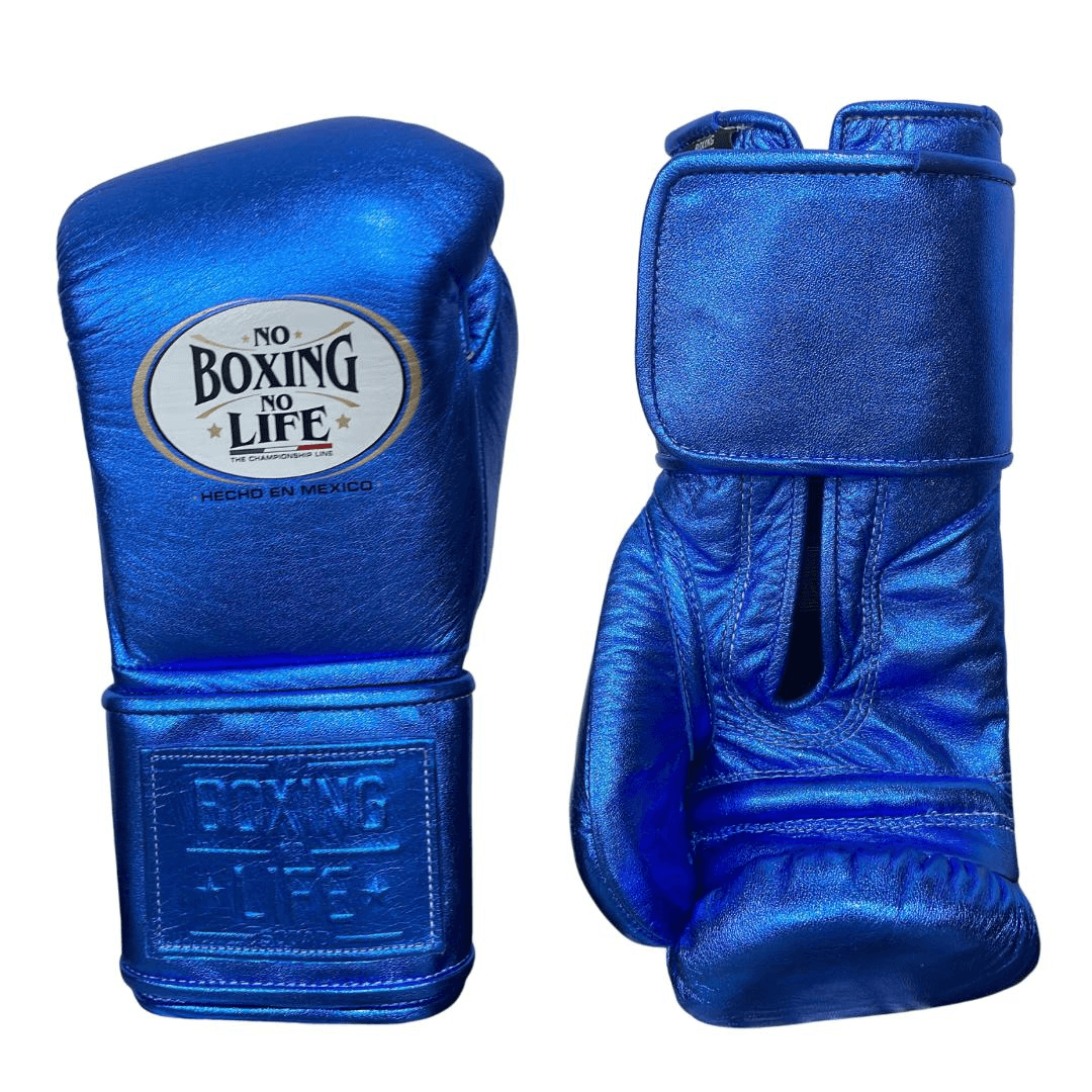 No Boxing No Life Blue Leather Boxing Gloves Custom Fit Training