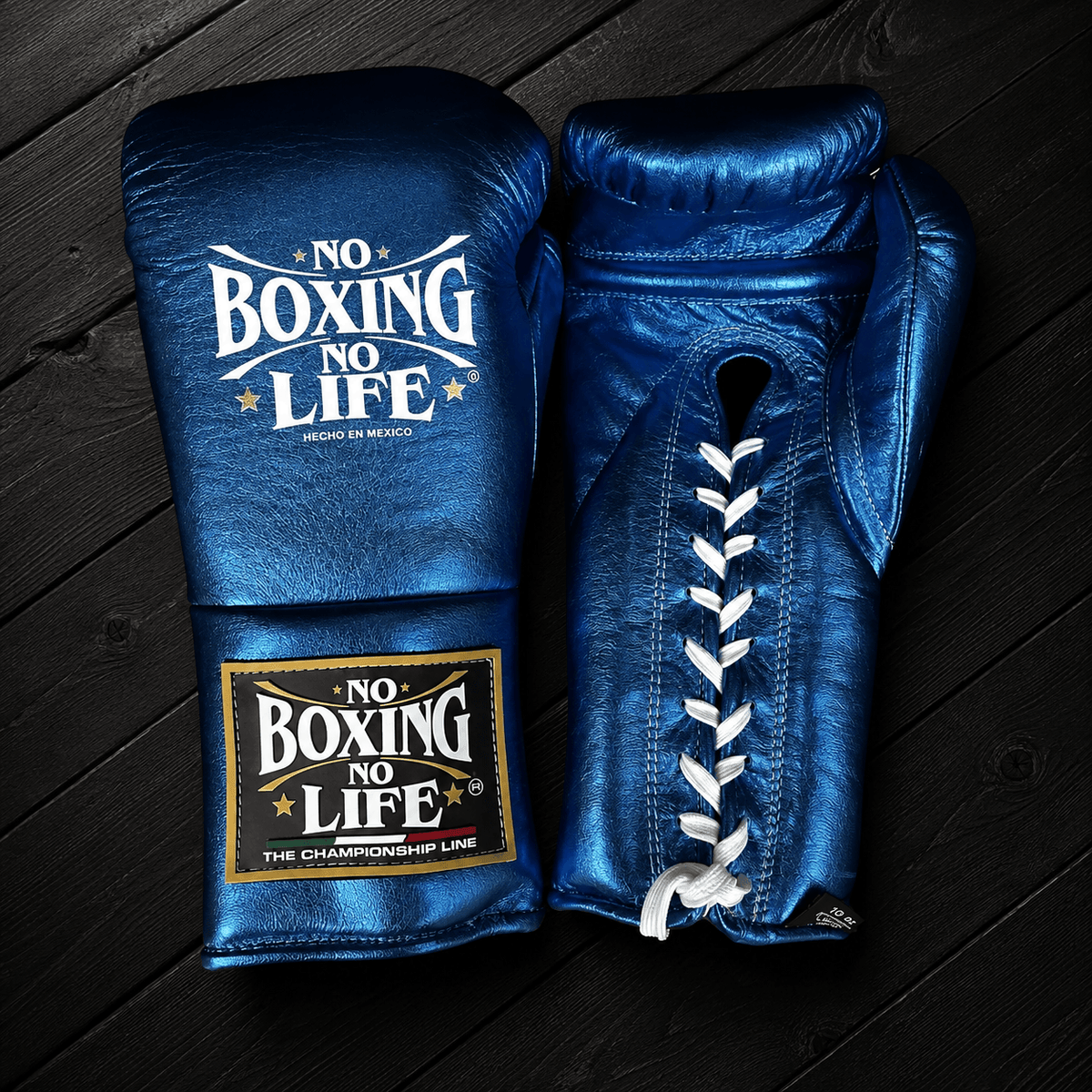 No Boxing No Life Gloves Dark-Blue Lace Up Leather Gloves for Training