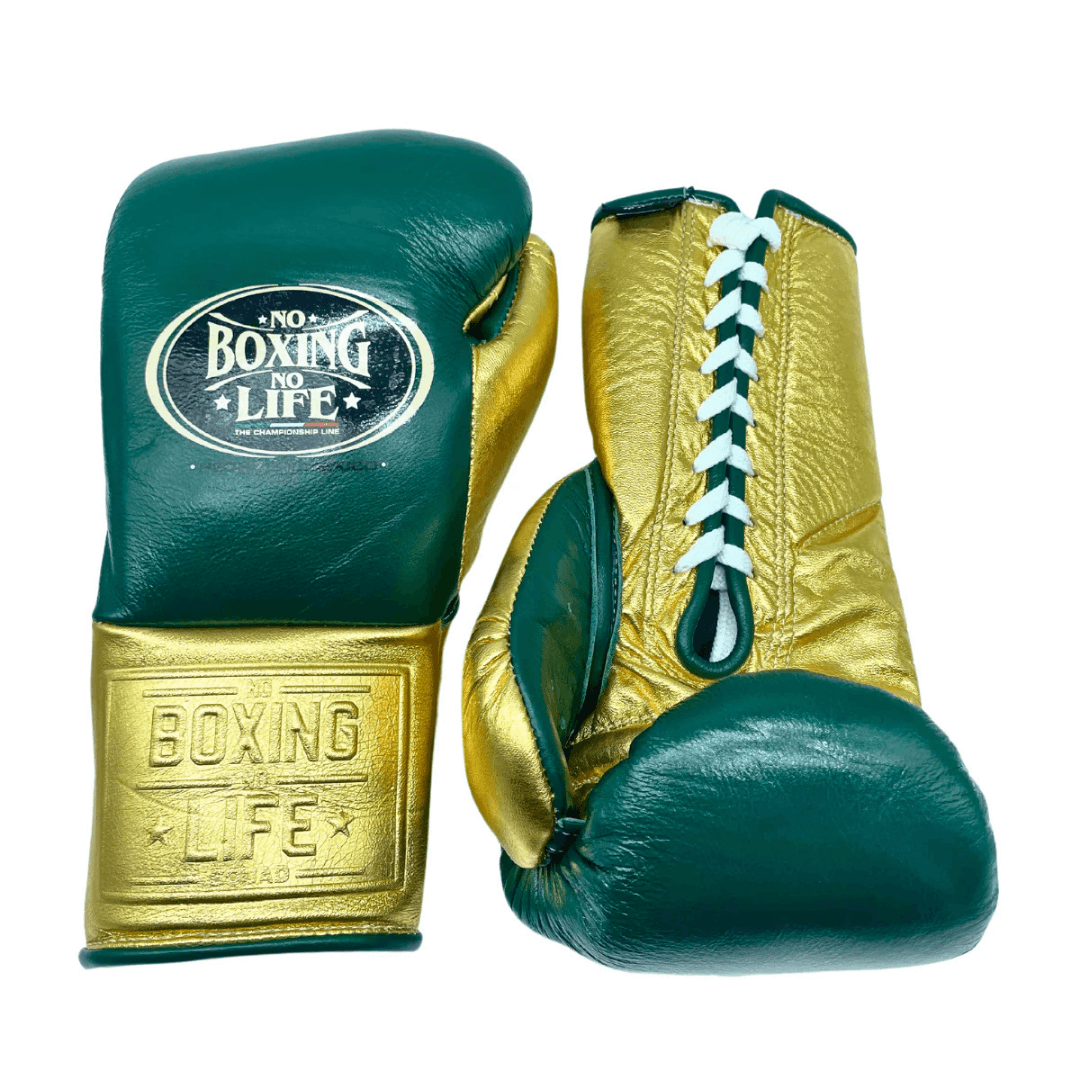 No Boxing No Life Dark-Green/Gold Boxing Gloves 14oz Premium Training Gloves