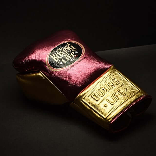 No Boxing No Life Pink/Gold Leather Boxing Gloves Classic Design Pair