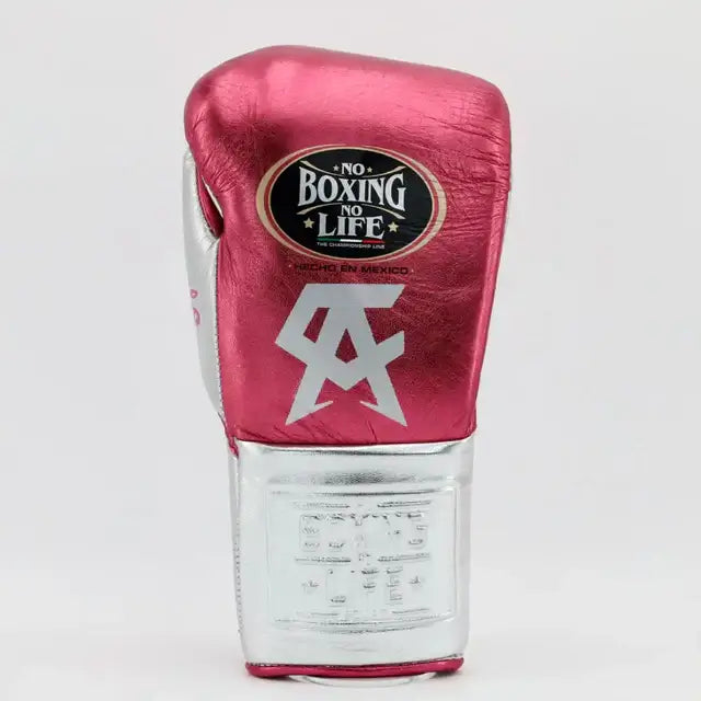 No Boxing No Life Dark-Pink/Silver Leather Boxing Gloves Custom Fit Training Back View