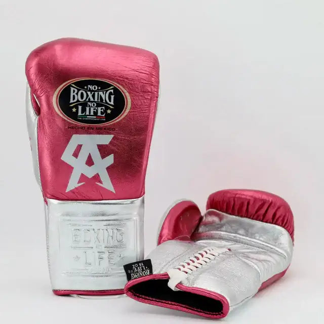 No Boxing No Life Dark-Pink/Silver Leather Boxing Gloves Custom Fit Training