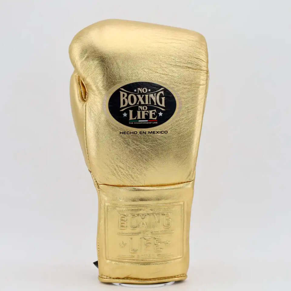 No Boxing No Life Gold 14oz Boxing Gloves High Quality Gym Gloves Back View