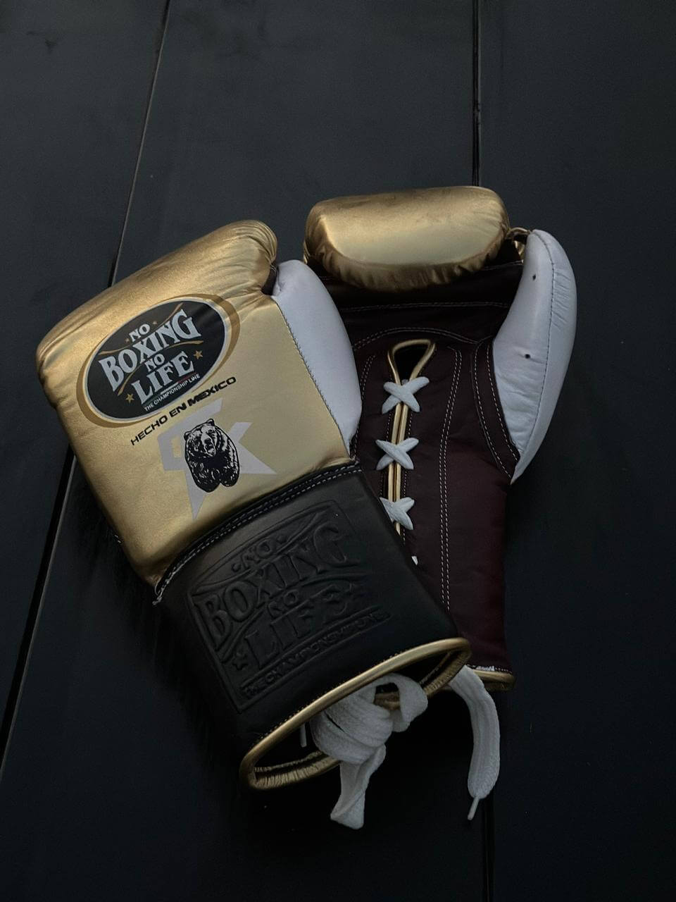 No Boxing No Life Gloves Gold/Brown/Black/White Training Gloves with Secure Wrist Strap