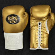 No Boxing No Life Gold/White Leather Boxing Gloves Classic Design Pair
