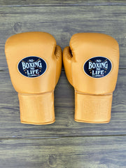 No Boxing No Life Gloves Golden Leather Training Gloves Back View