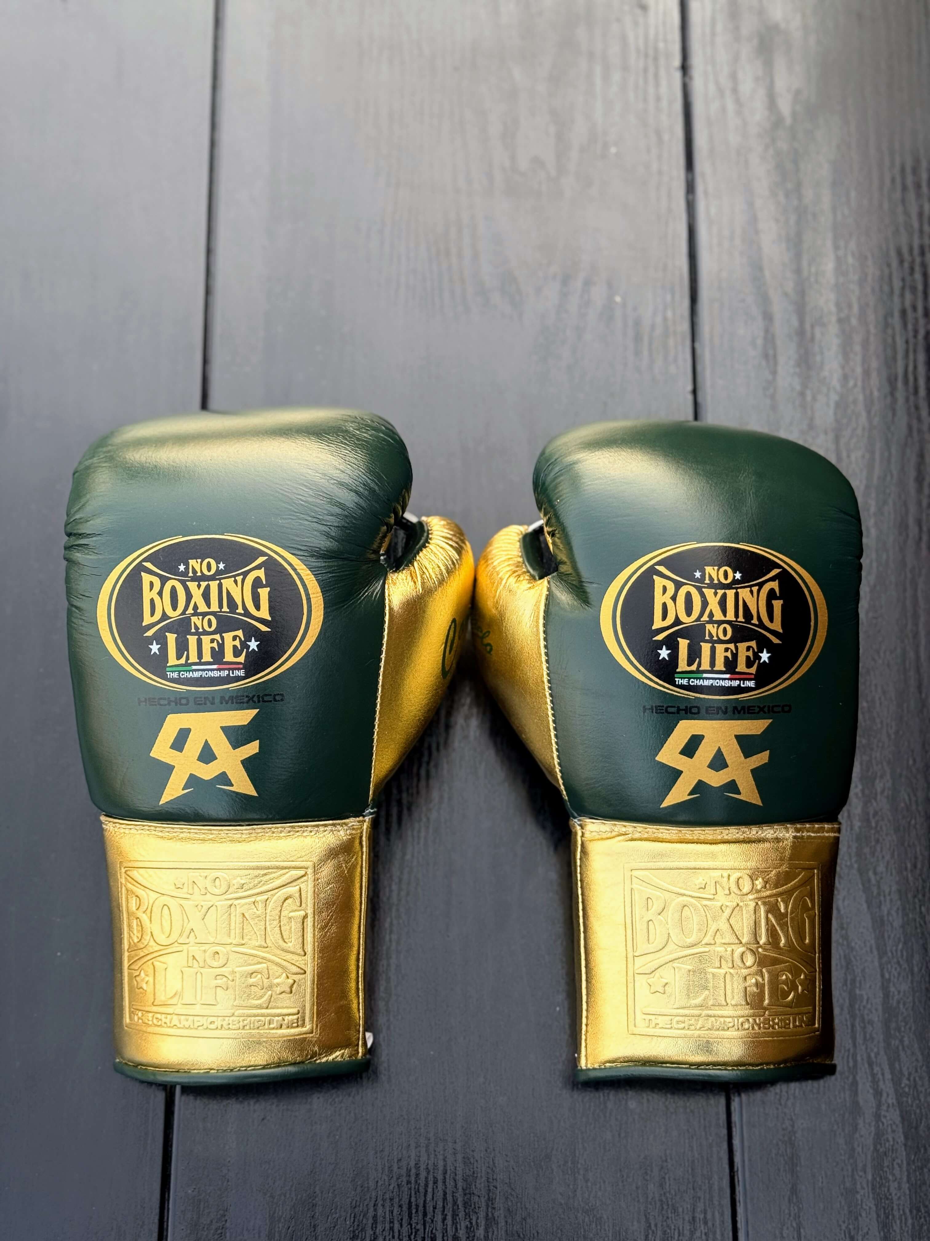 No Boxing No Life Gloves Dark-Green/Gold Training Gloves Back View