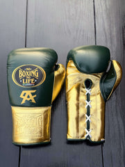 No Boxing No Life Gloves Dark-Green/Gold Training Gloves Front View