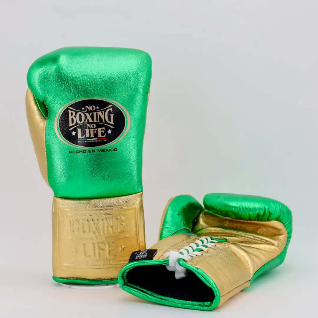No Boxing No Life Green/Gold Full View Leather Boxing Gloves