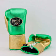 No Boxing No Life Green/Gold Full View Leather Boxing Gloves