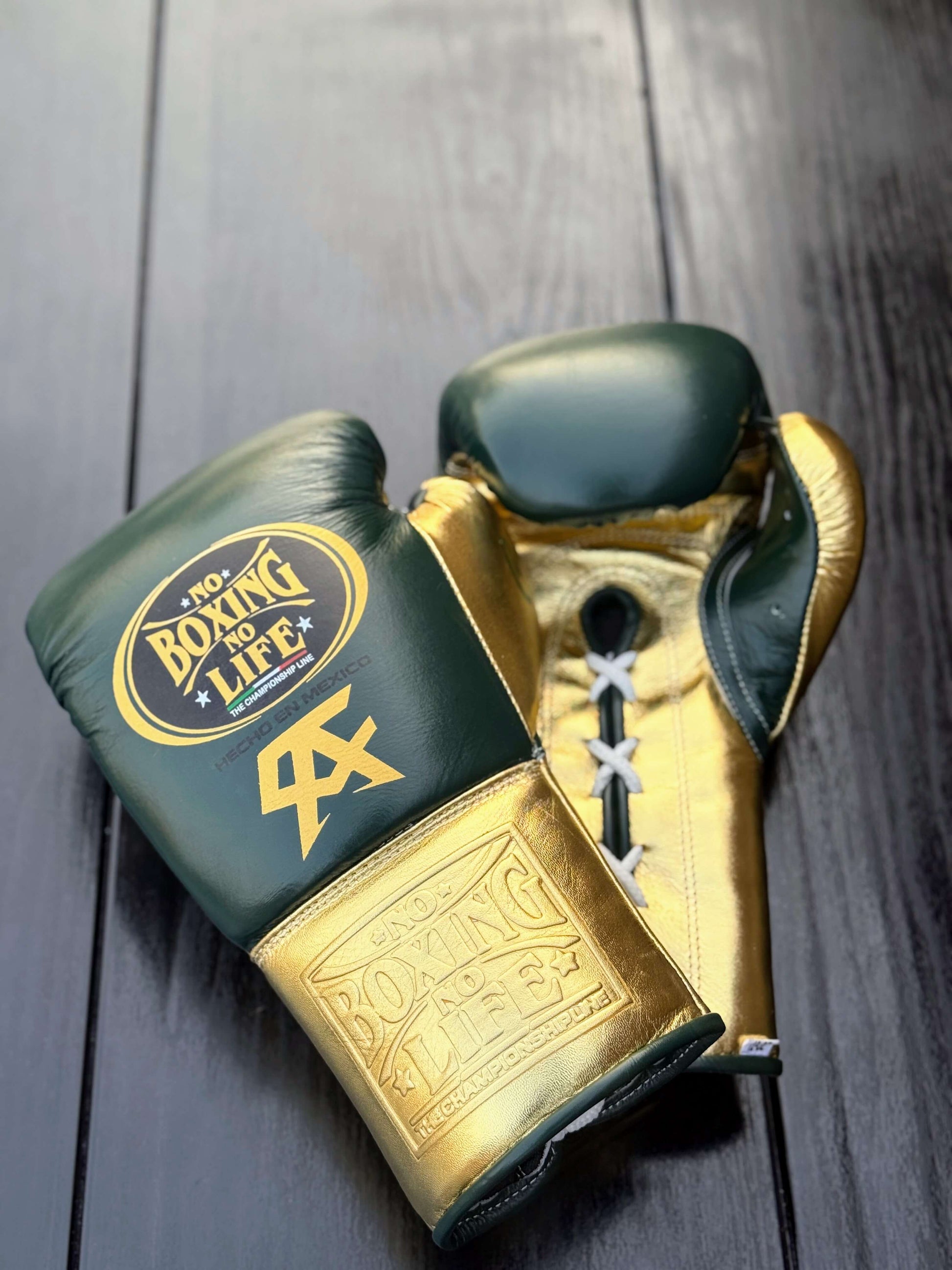 No Boxing No Life Gloves Dark-Green/Gold Training Gloves with Secure Wrist Strap
