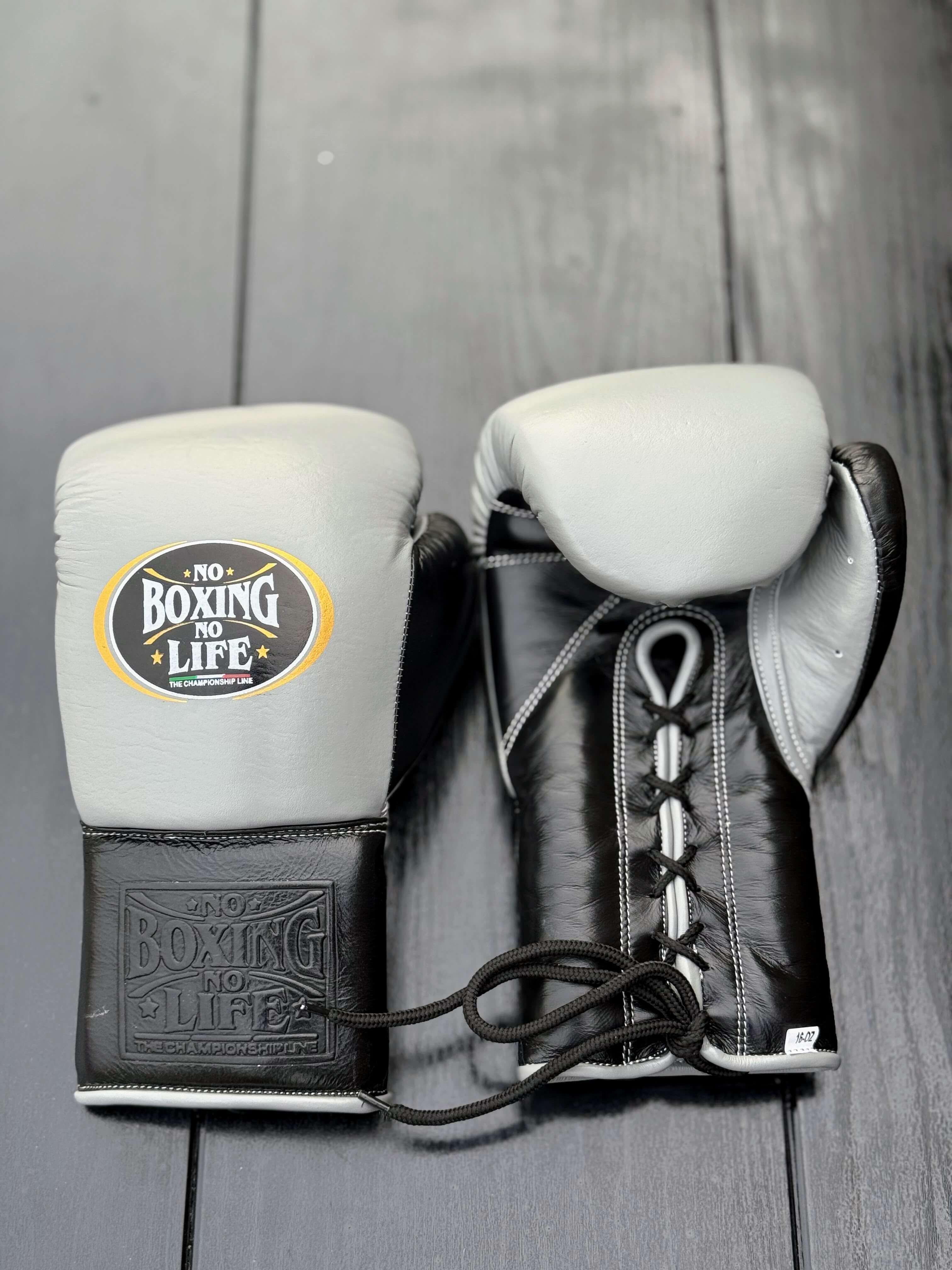 No Boxing No Life Grey/Black Boxing Gloves 14oz Premium Training Gloves