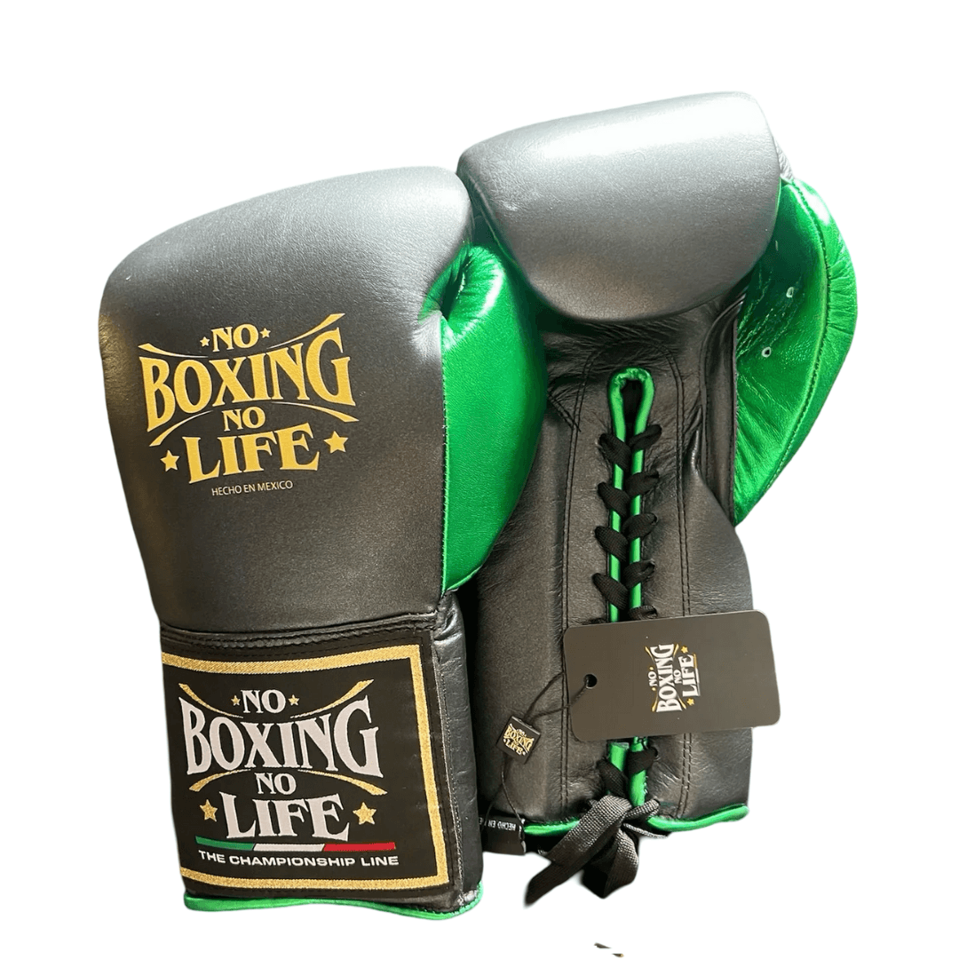 No Boxing No Life Grey/Green Boxing Gloves Premium Gym Training Pair