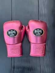 No Boxing No Life Pink Lace-Up Boxing Gloves Classic Training Gloves Back View