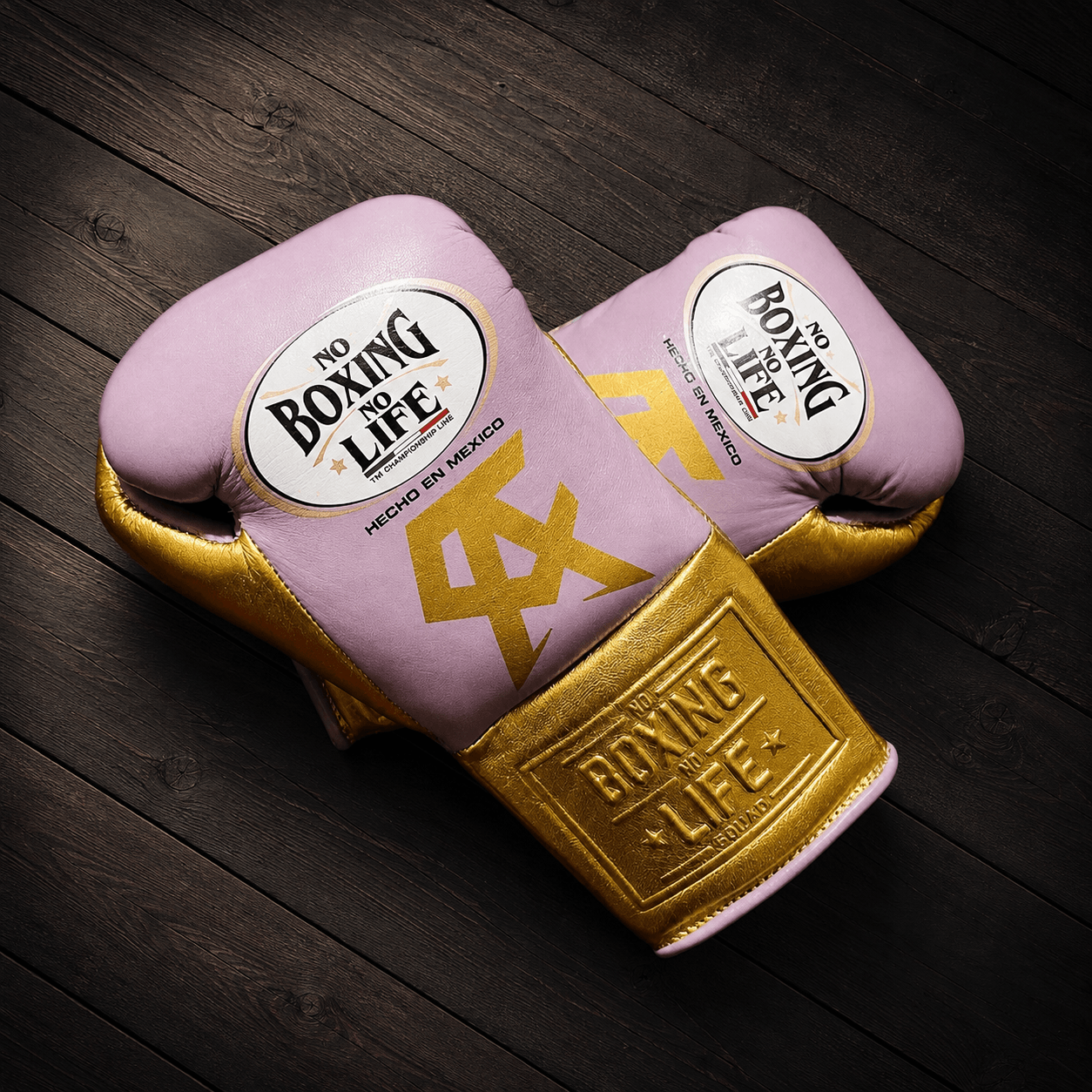 No Boxing No Life Gloves Pink/Gold Leather Gloves for Pad Work
