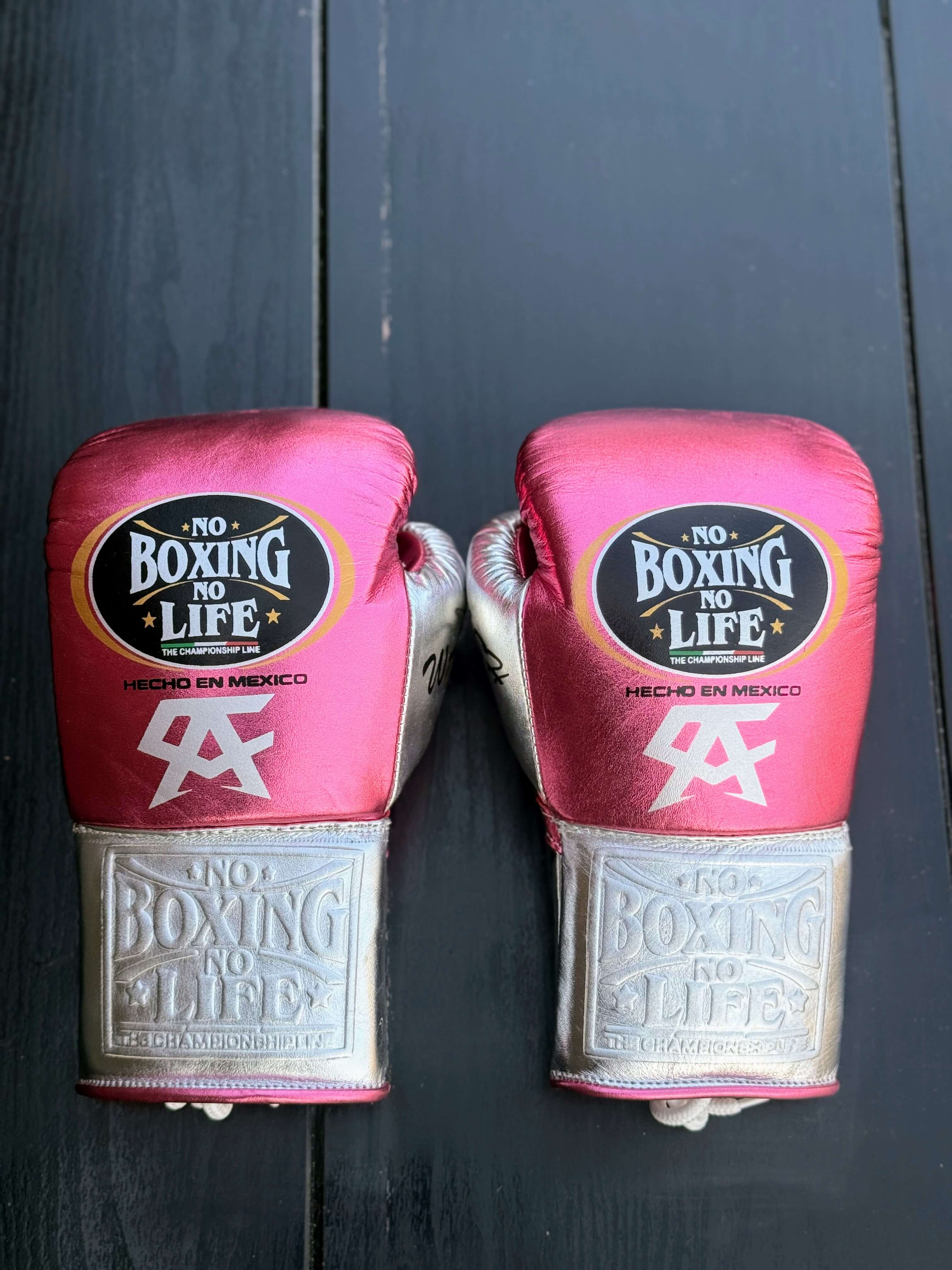 No Boxing No Life Gloves Pink/Silver Leather Gloves Back View