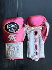 No Boxing No Life Gloves Pink/Silver Leather Gloves Front View