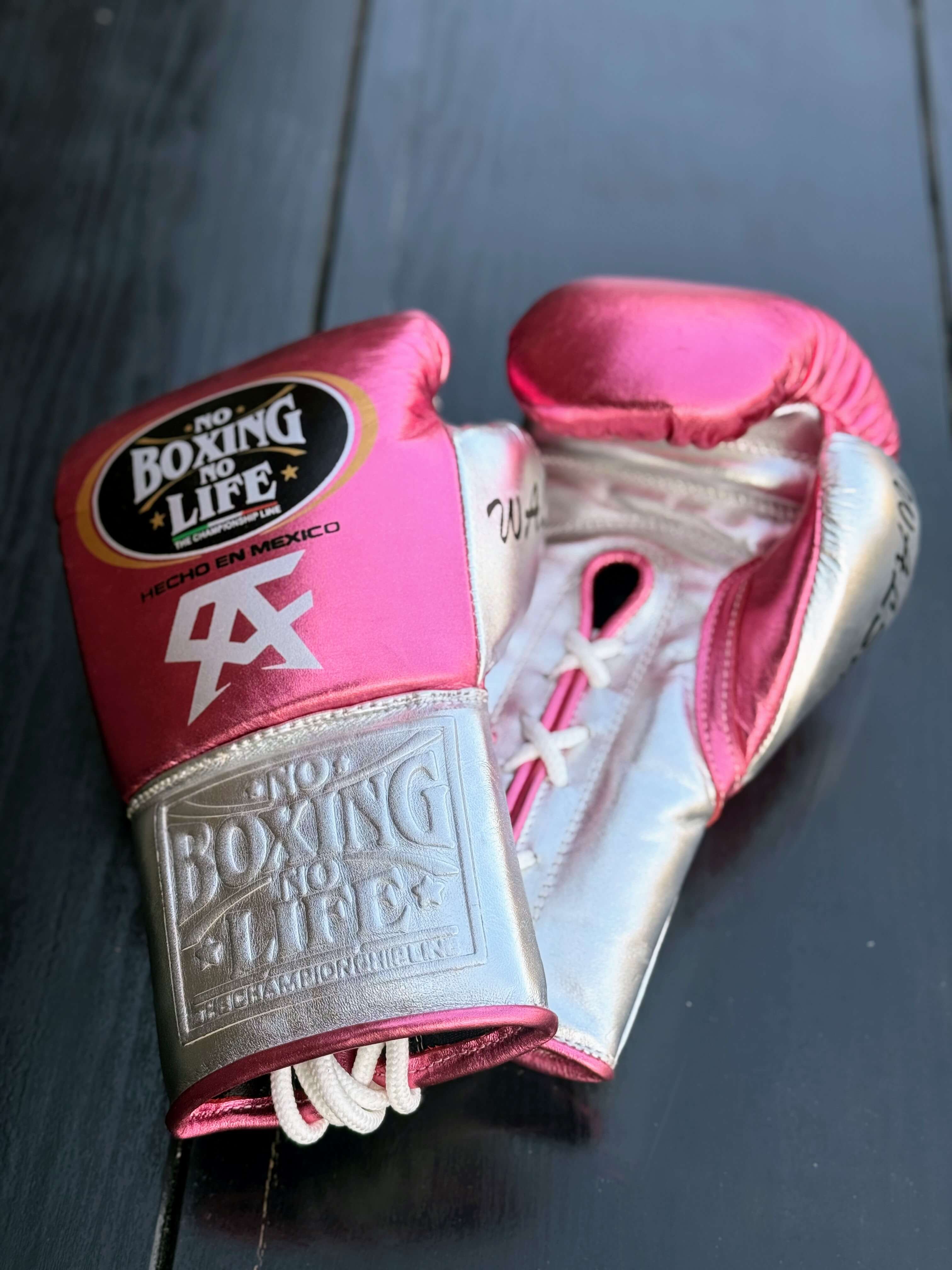 No Boxing No Life Gloves Pink/Silver Leather Gloves for Intense Sessions