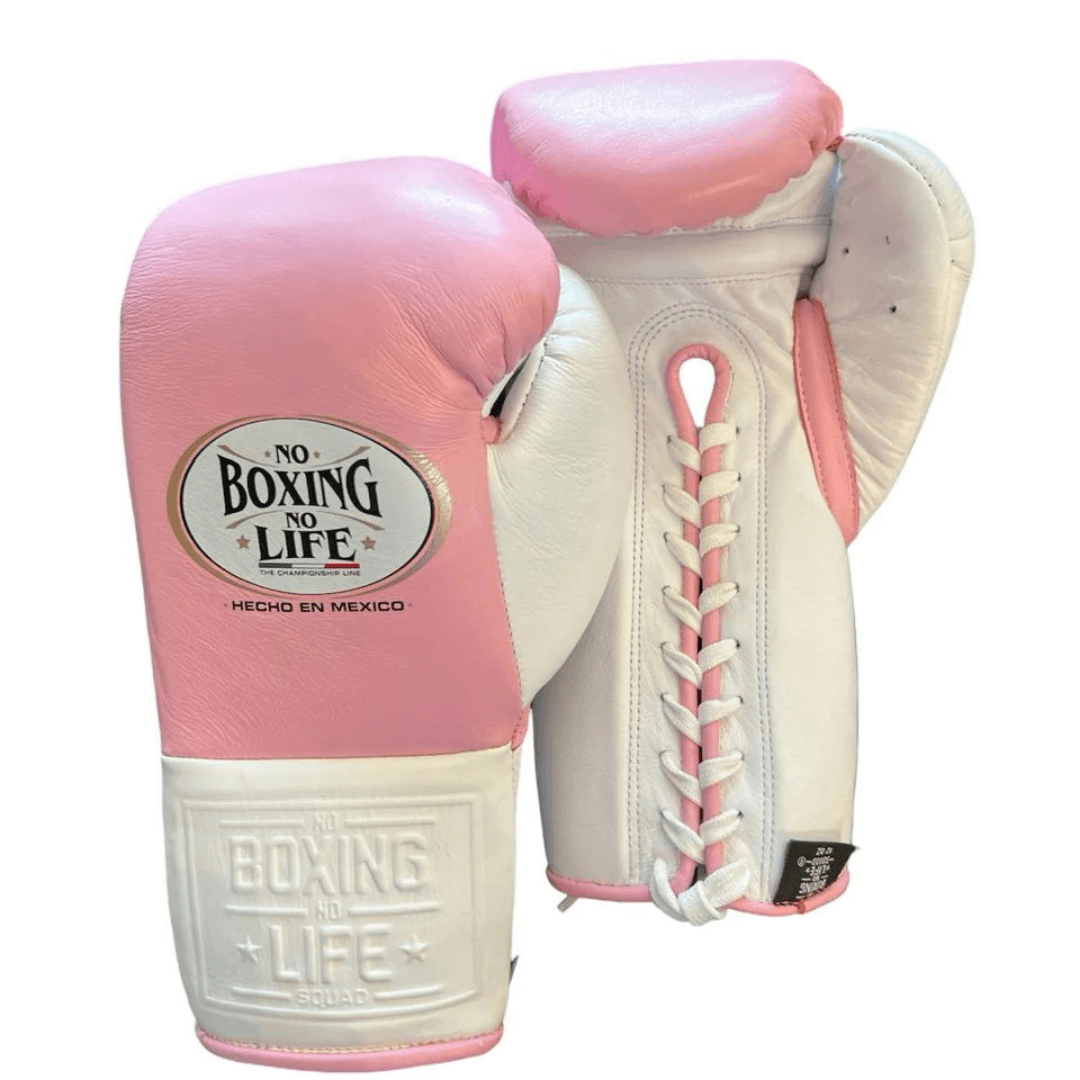 No Boxing No Life Pink/White Full View Leather Boxing Gloves