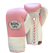 No Boxing No Life Pink/White Full View Leather Boxing Gloves