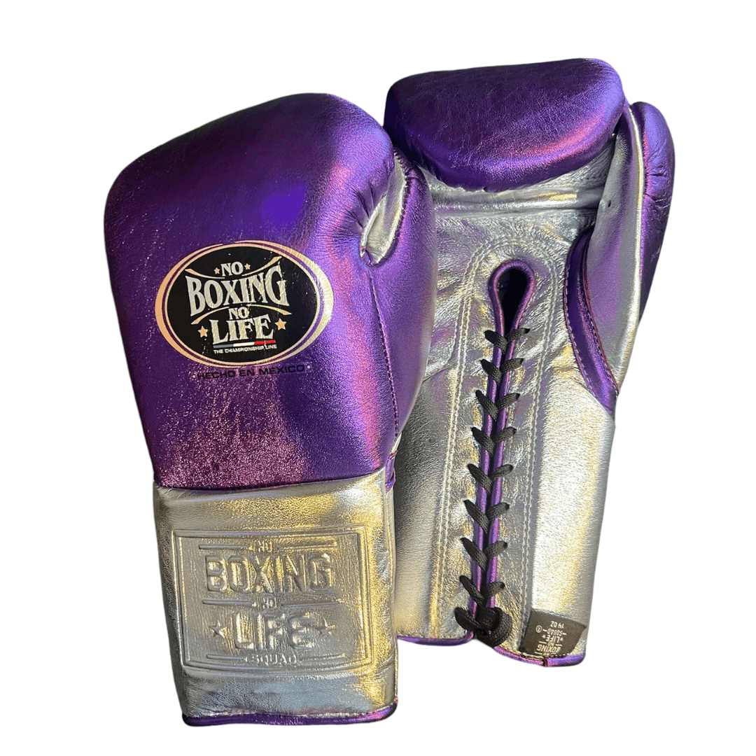 No Boxing No Life Purple/Silver Leather Boxing Gloves Custom Fit Training
