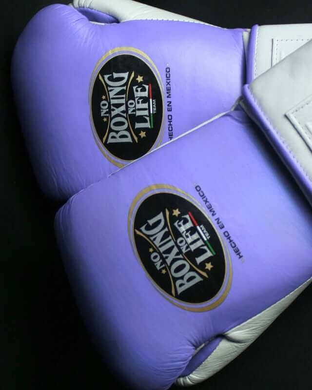 No Boxing No Life Purple/White Boxing Gloves Durable Sparring Gloves Close View