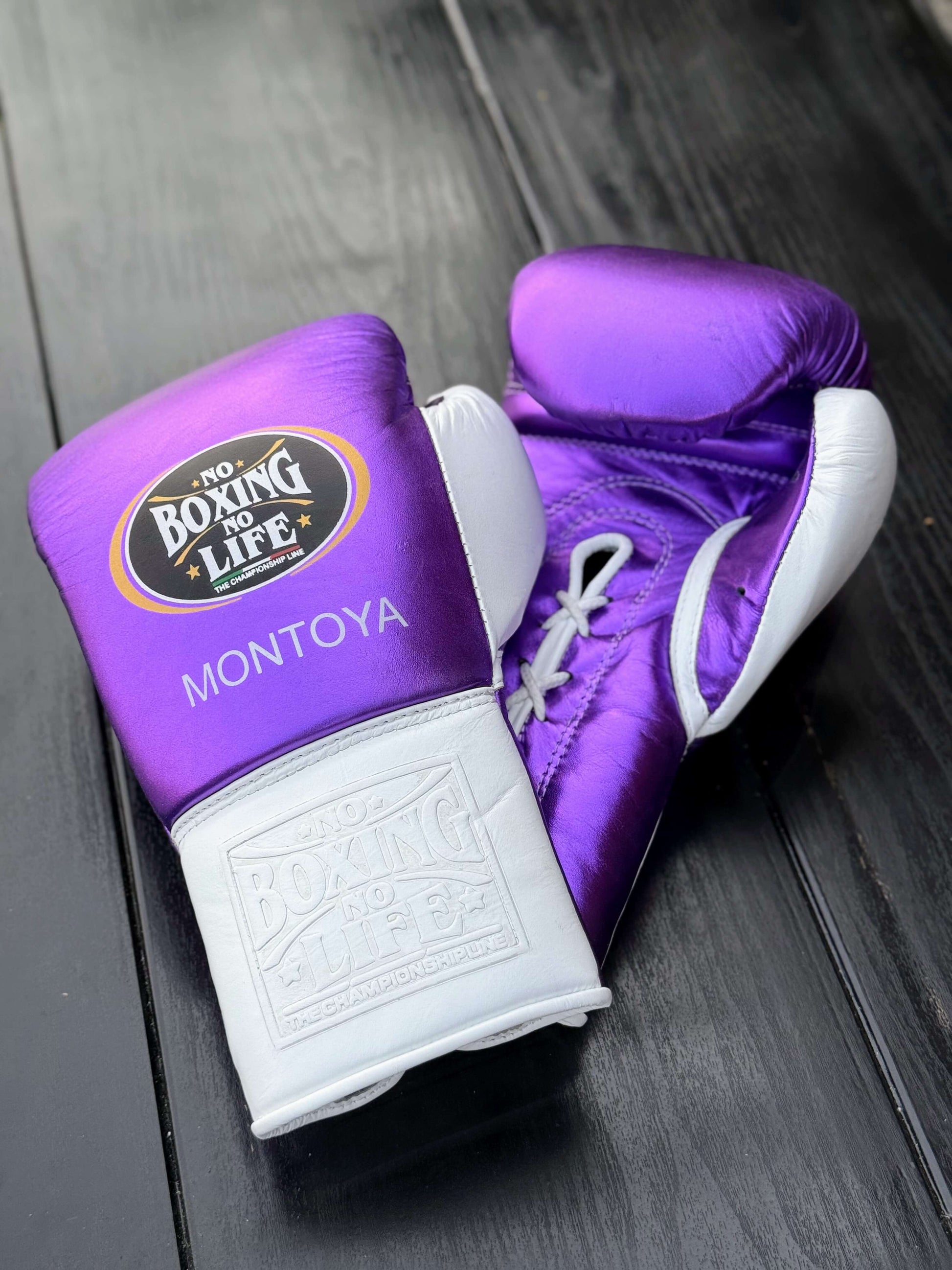 No Boxing No Life Gloves Purple/White Leather Training Gloves for Boxing