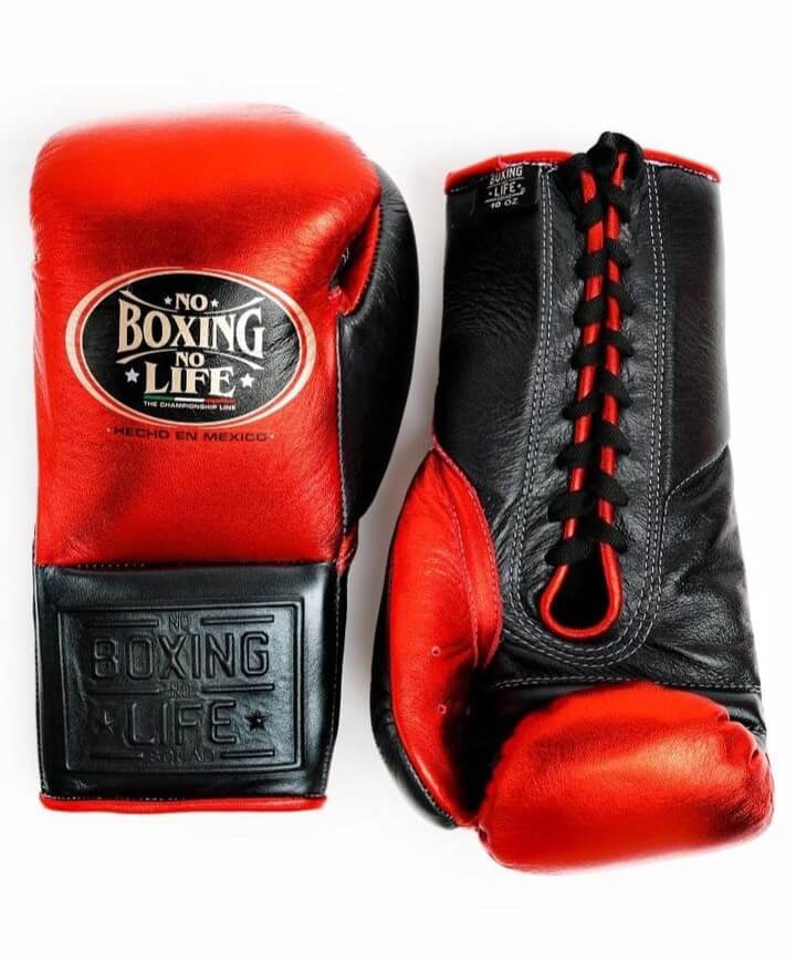No Boxing No Life Red/Black Leather Boxing Gloves Heavy Duty Training Pair