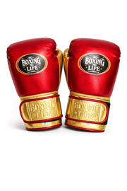 No Boxing No Life Red/Gold 14oz Boxing Gloves Back View