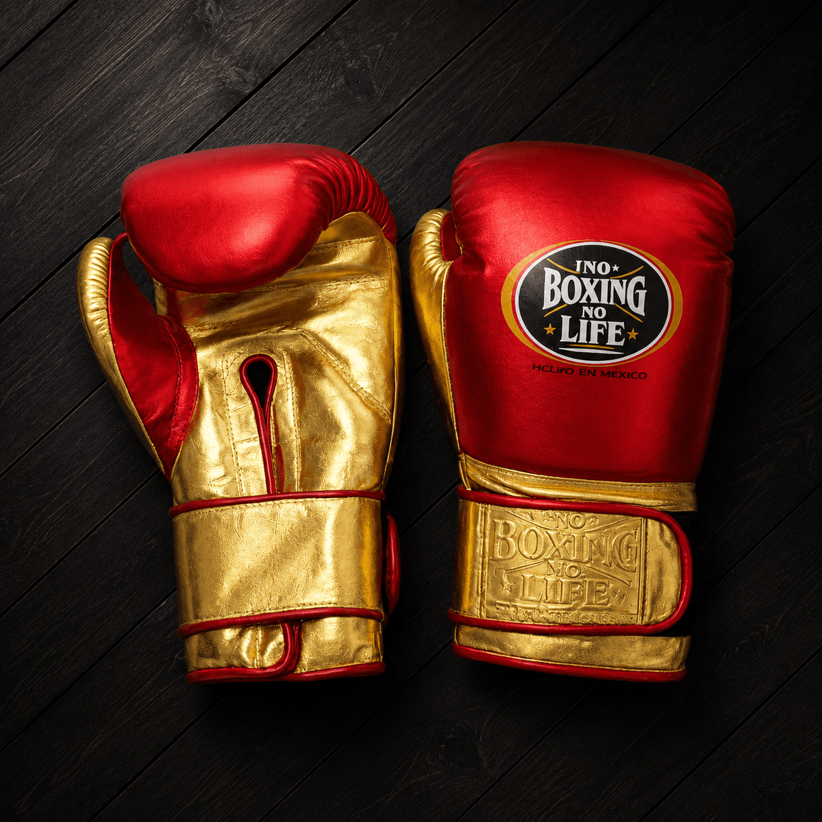 No Boxing No Life Gloves Red/Gold Curved Leather Gloves for Combat Training