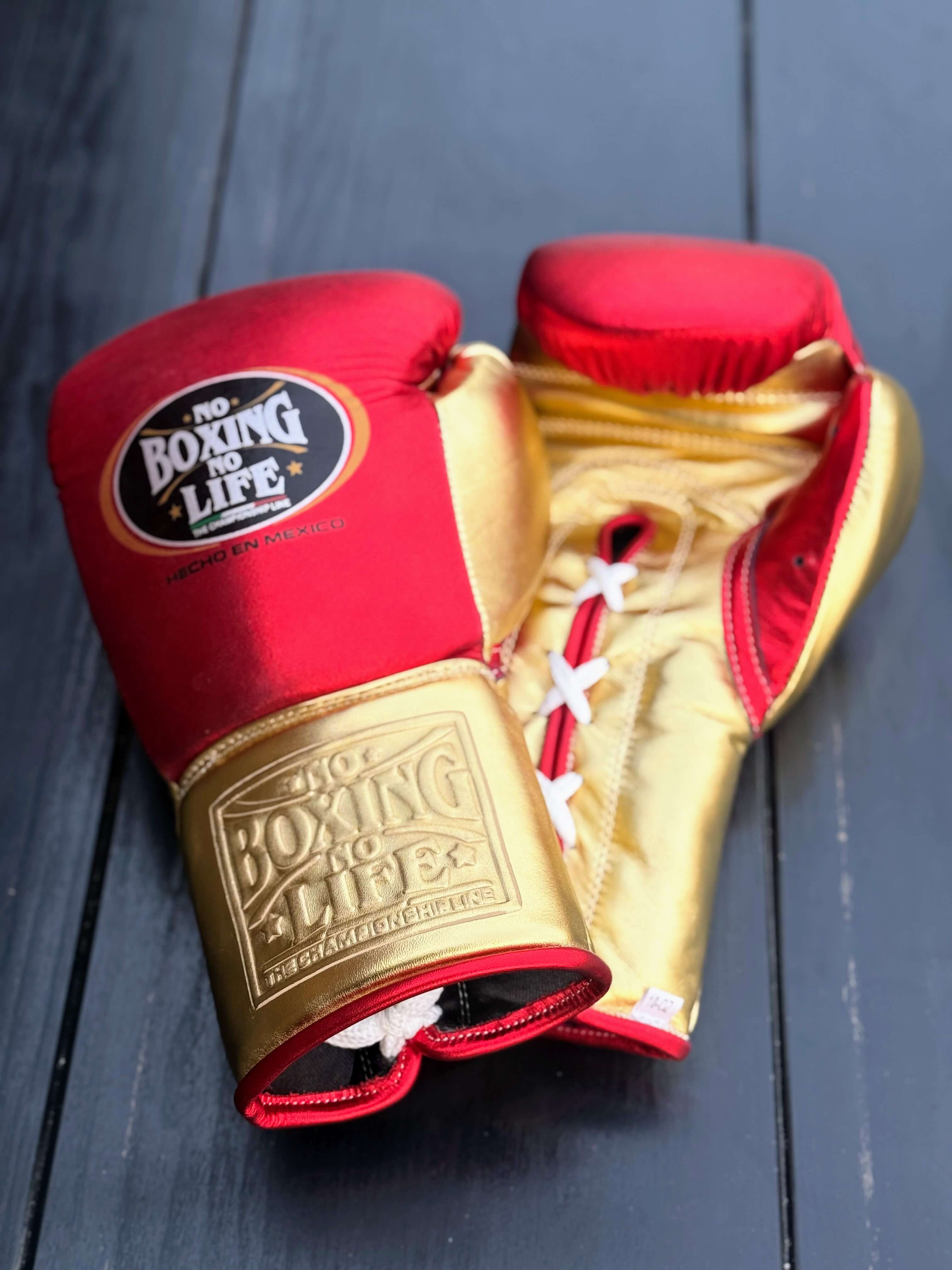 No Boxing No Life Gloves Red/Gold Leather Training Gloves for Sparring