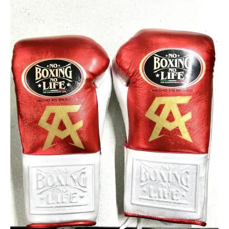 No Boxing No Life Red/White Lace-Up Boxing Gloves Classic Training Gloves