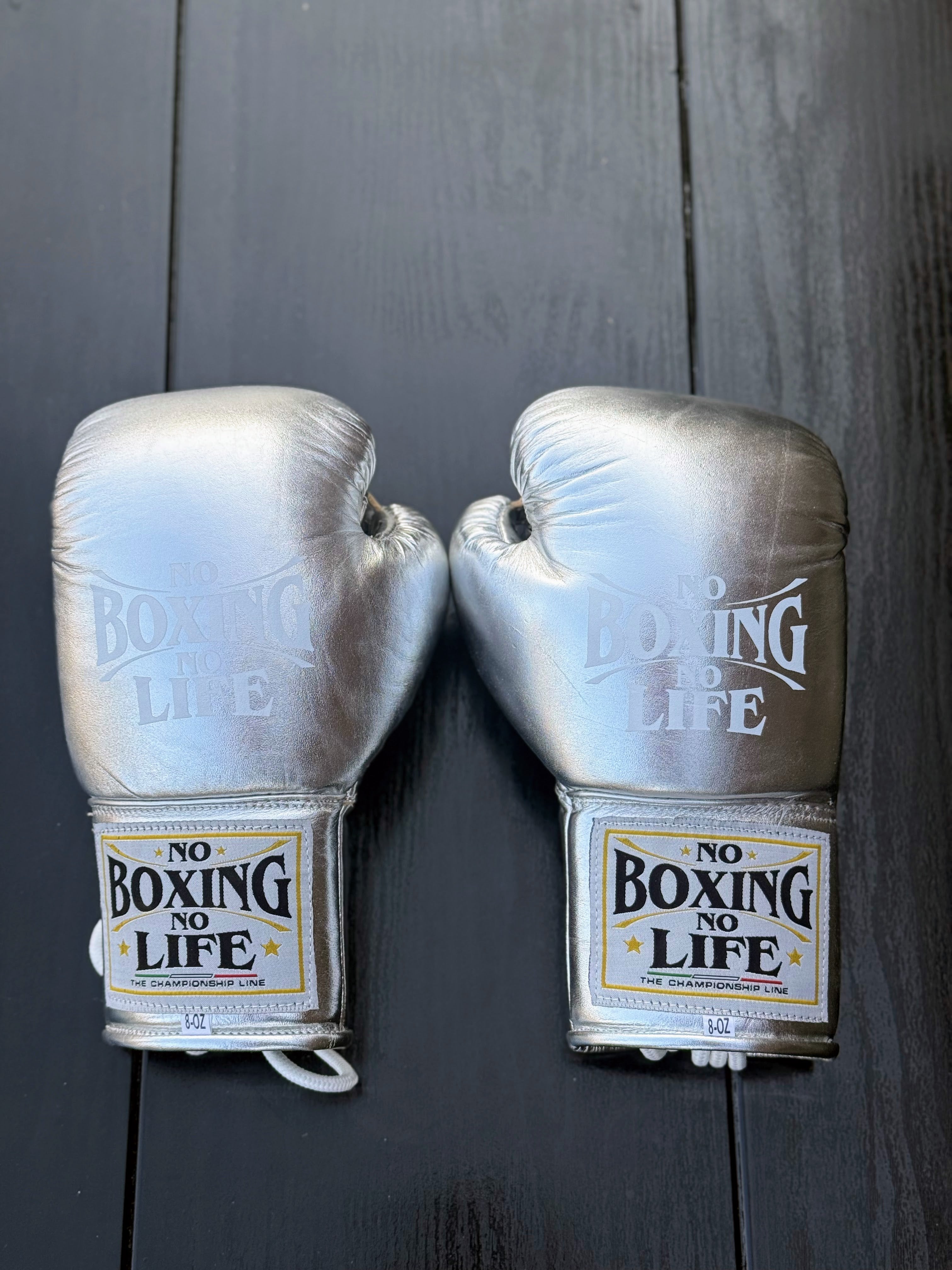 No Boxing No Life Gloves Silver Leather Gloves Back View