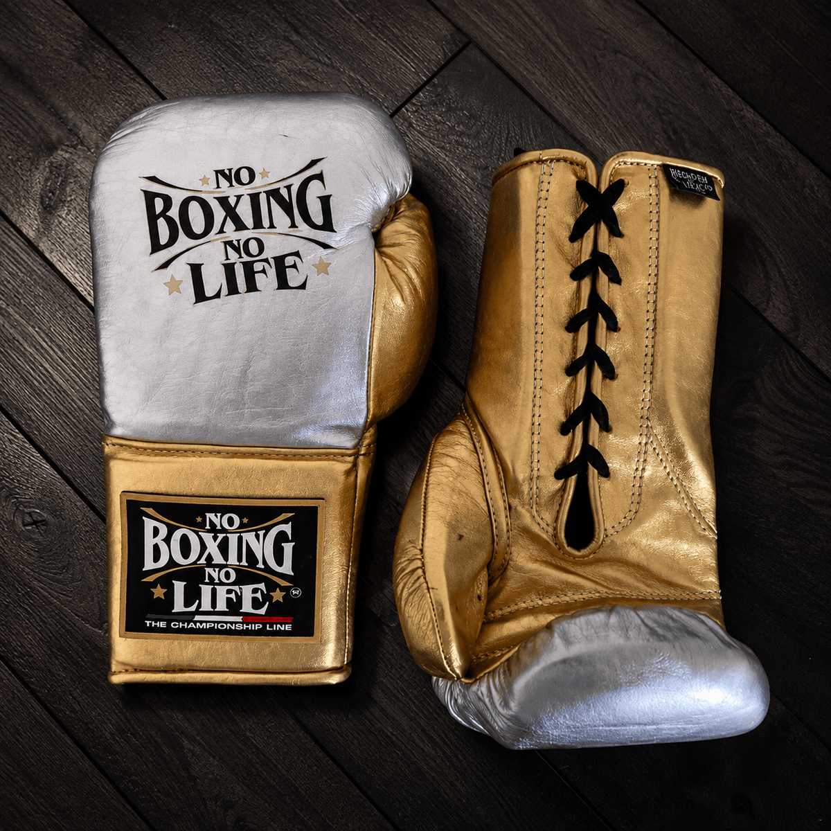 No Boxing No Life Gloves Silver/Gold Leather Training Gloves for Boxing