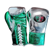 No Boxing No Life Silver/Green Lace-Up Boxing Gloves Classic Training Gloves