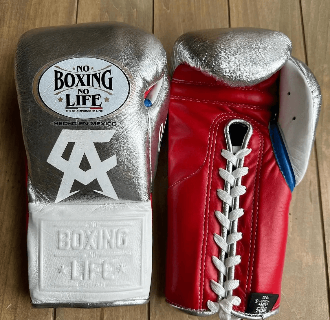 No Boxing No Life Silver/Red/White/Blue Boxing Gloves Custom Fit Gym Training