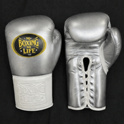 No Boxing No Life Boxing Gloves Silver/White on Hands Training Action Shot