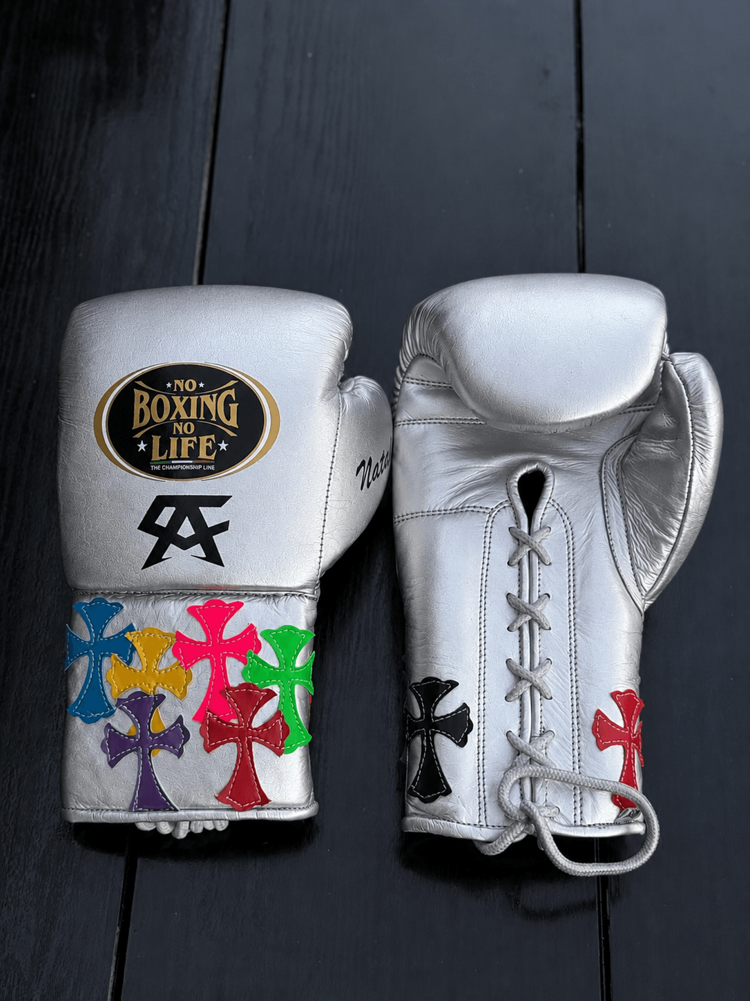 Best Value No Boxing No Life Training Gloves Silver Lace-Up