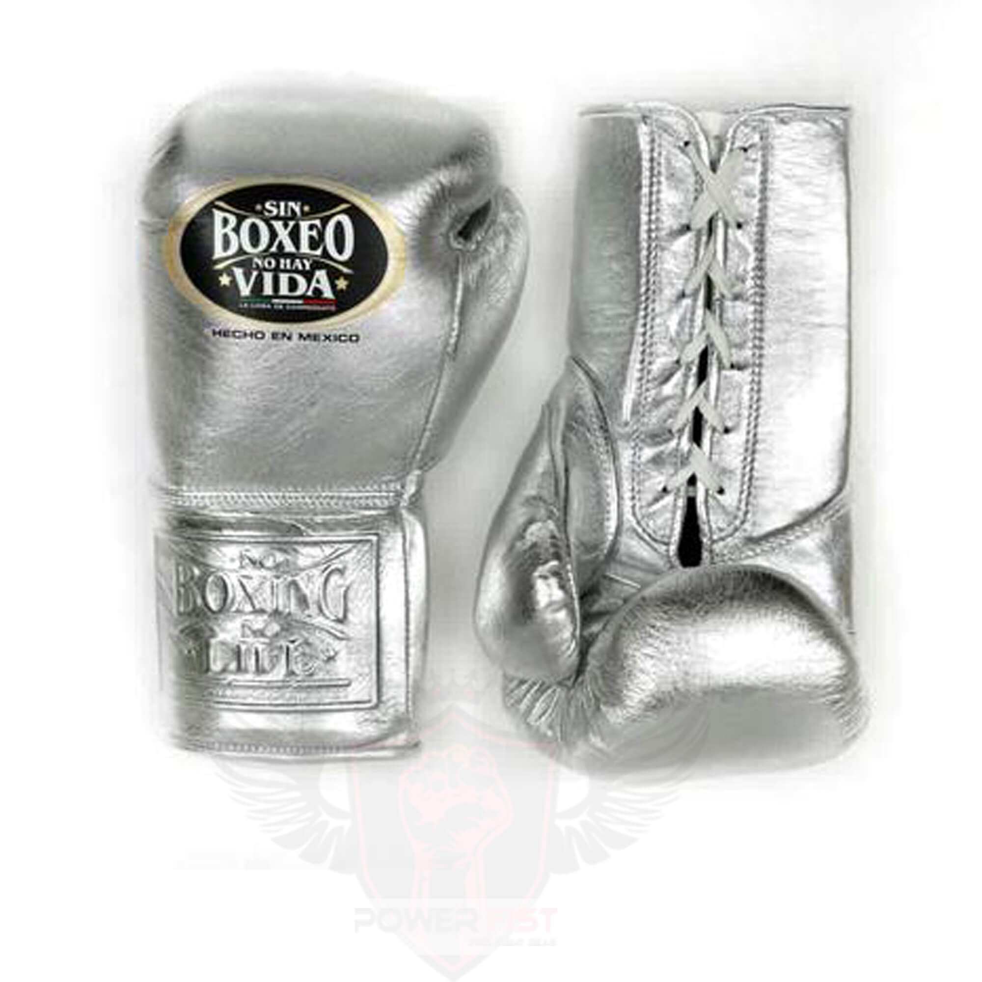 No Boxing No Life Silver Leather Boxing Gloves Classic Design Pair