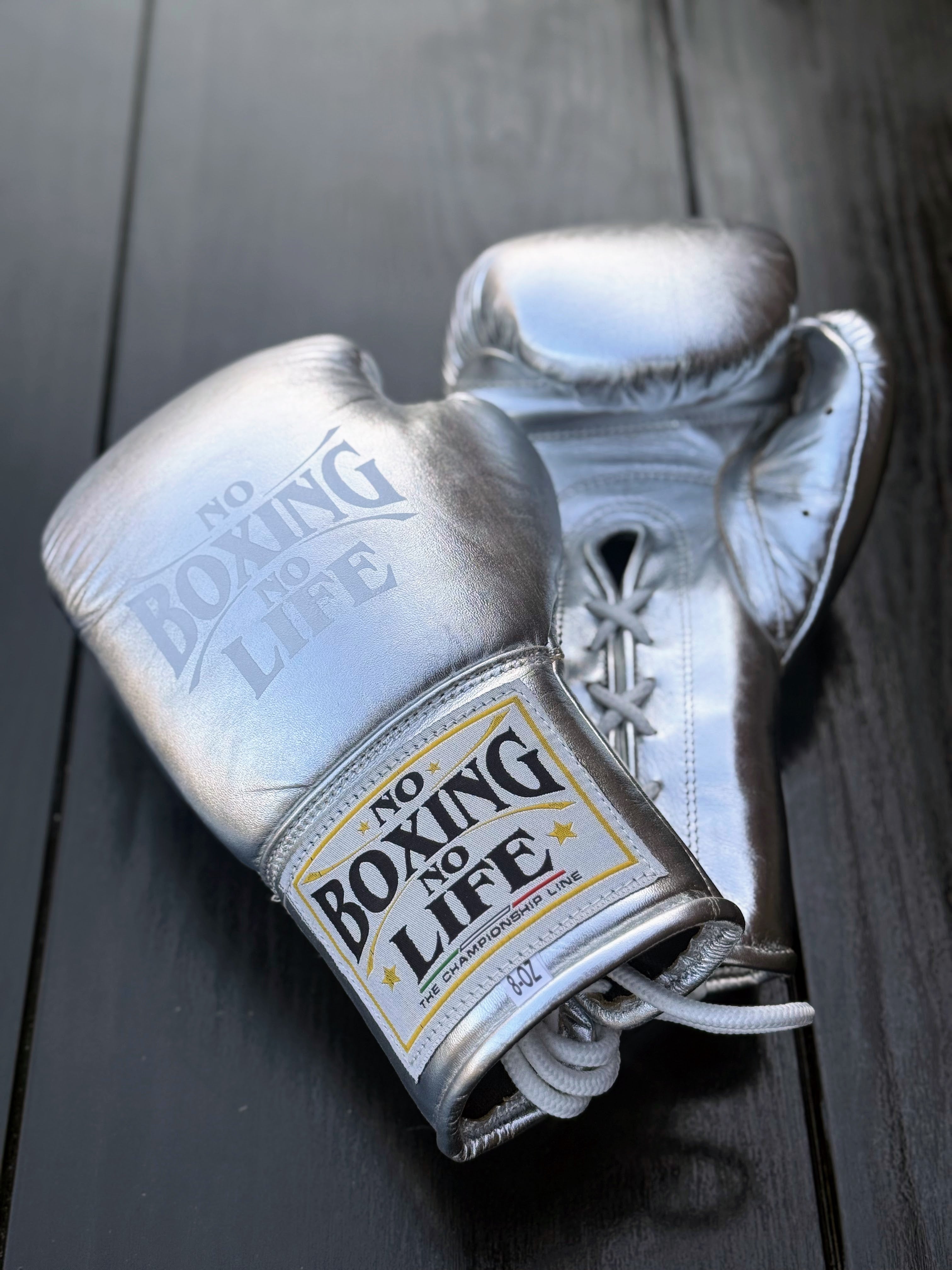 No Boxing No Life Gloves Silver Leather Gloves for Pad Work