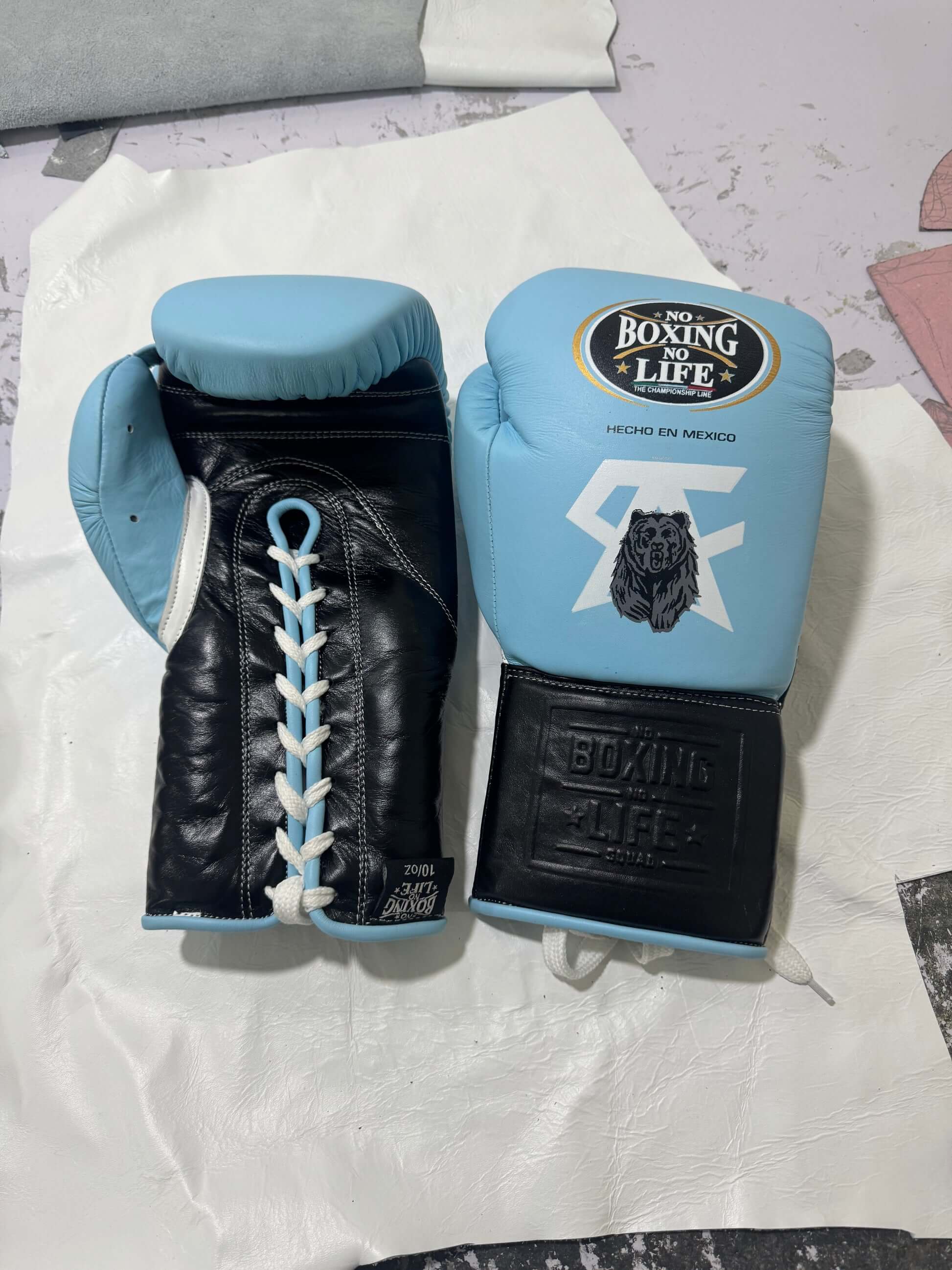 No Boxing No Life Blue/Black Boxing Gloves Premium Leather Training Pair
