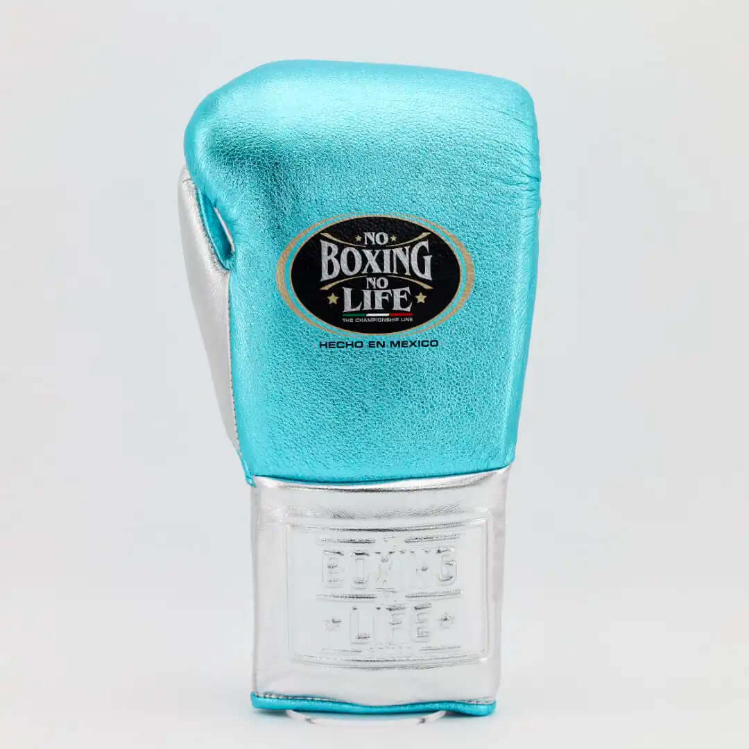 No Boxing No Life Sky-Blue/Silver 14oz Boxing Gloves Custom Sparring Gloves Back View