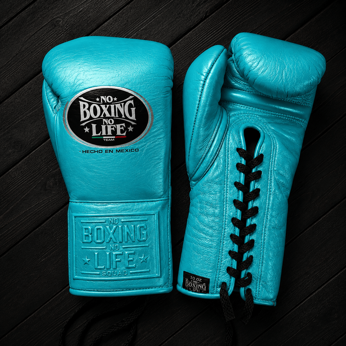 No Boxing No Life Gloves Sky-Blue Lace Up Leather Gloves for Combat Drills