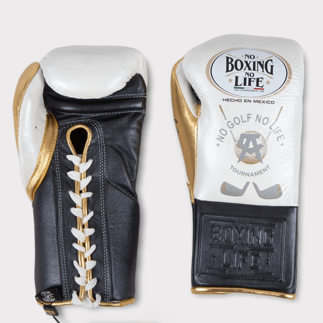 No Boxing No Life White/Black/Gold 14oz Boxing Gloves Custom Sparring Gloves