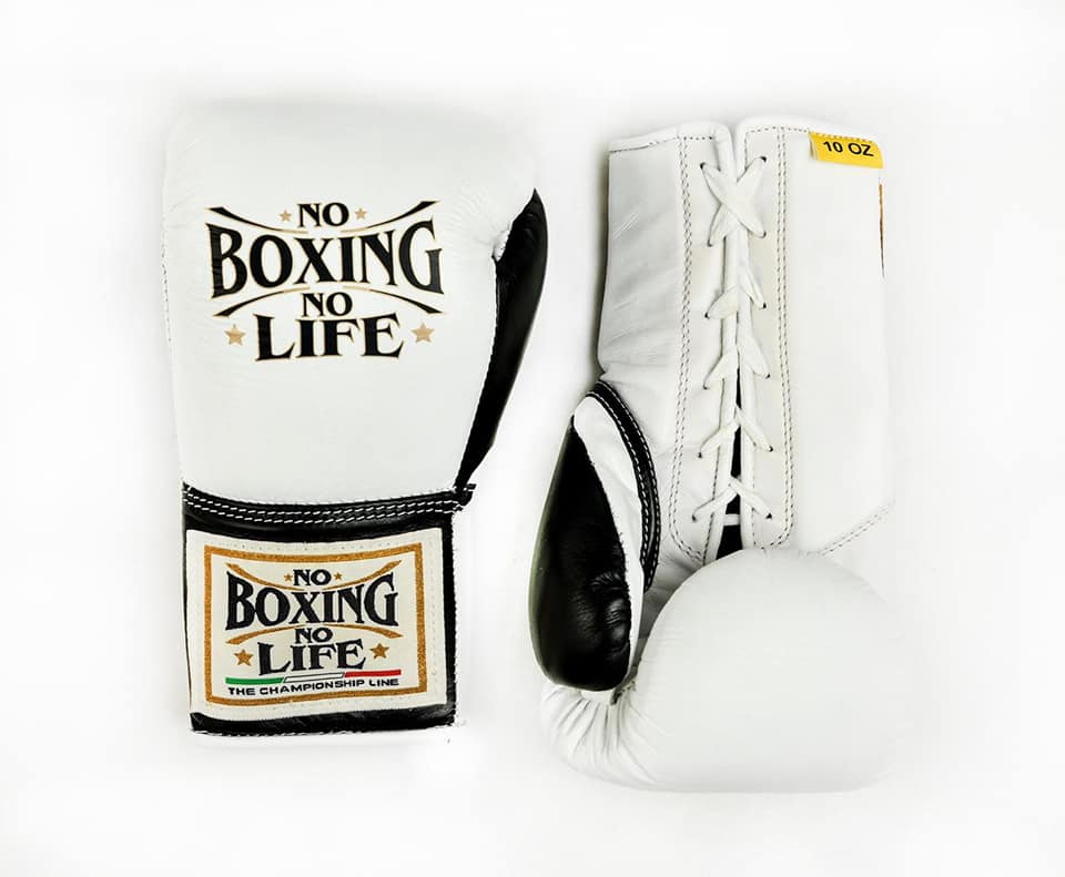 No Boxing No Life White/Black Leather Boxing Gloves Custom Fit Training
