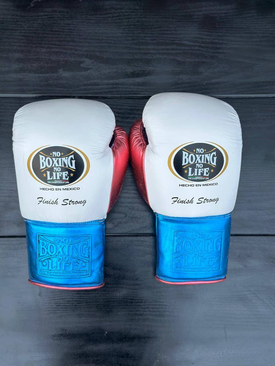 No Boxing No Life White/Blue/Pink Boxing Gloves Back View