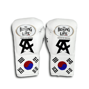 No Boxing No Life White Lace-Up Boxing Gloves Close Up Detail